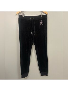 Juicy Couture Black Label Joggers with Pink Jewels Size Medium Y2K Velour